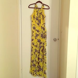 Eliza J long yellow floral chiffon dress